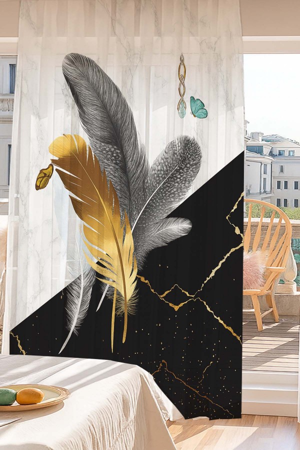 Renkli Tüyler Desenli Dijital Baskı Fon Perde Salon Mutfak Yatak Odası 140x260cm Renkli Tüyler Desenli Dijital Baskı Fon Perde Salon Mutfak Yatak Odası 140x260cm