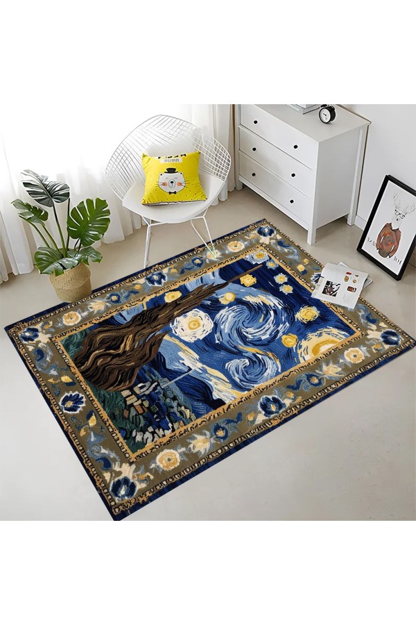 Van Gogh Yıldızlı Geceler Tablo Desenli Dokuma Şönil Kilim Halı Yıkanabilir Salon Oturma Odası Mutfak Halısı Van Gogh Yıldızlı Geceler Tablo Desenli Dokuma Şönil Kilim Halı Yıkanabilir Salon Oturma Odası Mutfak Halısı