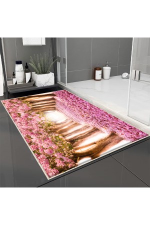 Pembe Ağaçlar Aşk Yolu Desenli Tekli Banyo Paspas Halısı Kaymaz Yıkanabilir Pembe Ağaçlar Aşk Yolu Desenli Tekli Banyo Paspas Halısı Kaymaz Yıkanabilir