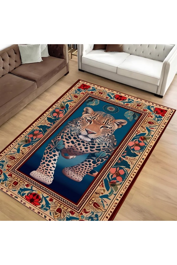 Leopar Desenli Dokuma Şönil Kilim Halı Yıkanabilir Salon Oturma Odası Mutfak Halısı