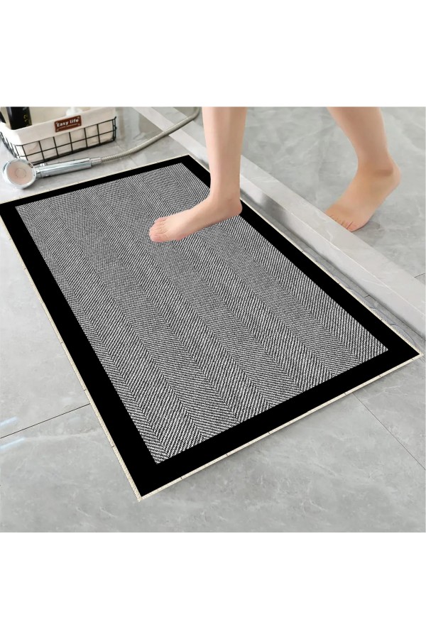 Siyah Çizgili Desenli Tekli Banyo Paspas Halısı Kaymaz Yıkanabilir Siyah Çizgili Desenli Tekli Banyo Paspas Halısı Kaymaz Yıkanabilir