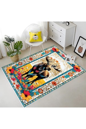 Retro Geyik Desenli Dokuma Şönil Kilim Halı Yıkanabilir Salon Oturma Odası Mutfak Halısı Retro Geyik Desenli Dokuma Şönil Kilim Halı Yıkanabilir Salon Oturma Odası Mutfak Halısı