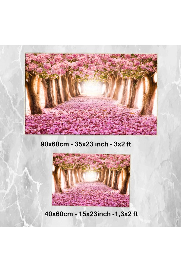 Pembe Ağaçlar Aşk Yolu Desenli 2 li Klozet Takımı Banyo Paspas Halısı Kaymaz Yıkanabilir Pembe Ağaçlar Aşk Yolu Desenli 2 li Klozet Takımı Banyo Paspas Halısı Kaymaz Yıkanabilir