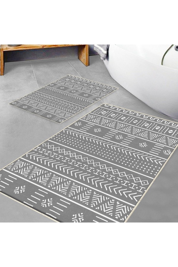 Beyaz Gri Retro Desenli 2 li Klozet Takımı Banyo Paspas Halısı Kaymaz Yıkanabilir Beyaz Gri Retro Desenli 2 li Klozet Takımı Banyo Paspas Halısı Kaymaz Yıkanabilir