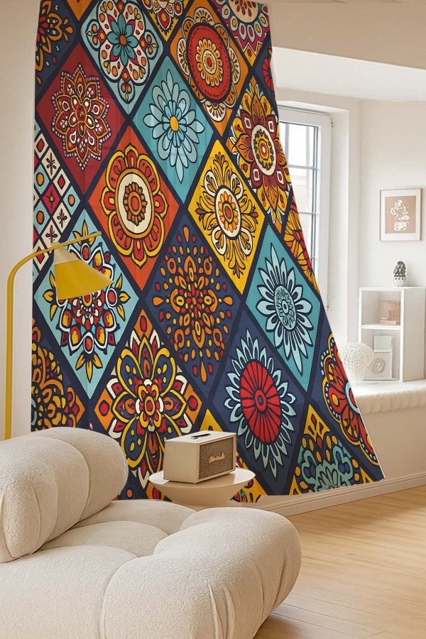 Renkli Karolar Etnik Desenli Dijital Baskı Fon Perde Salon Mutfak Yatak Odası 140x260cm Renkli Karolar Etnik Desenli Dijital Baskı Fon Perde Salon Mutfak Yatak Odası 140x260cm