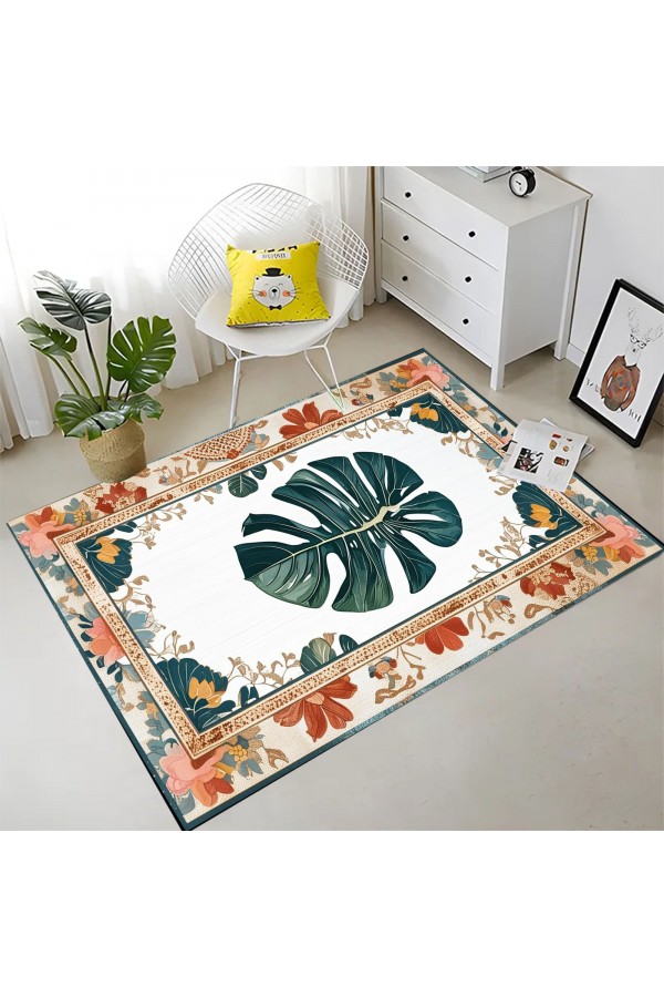 Deve Tabanı Yaprak Desenli Dokuma Şönil Kilim Halı Yıkanabilir Salon Oturma Odası Mutfak Halısı