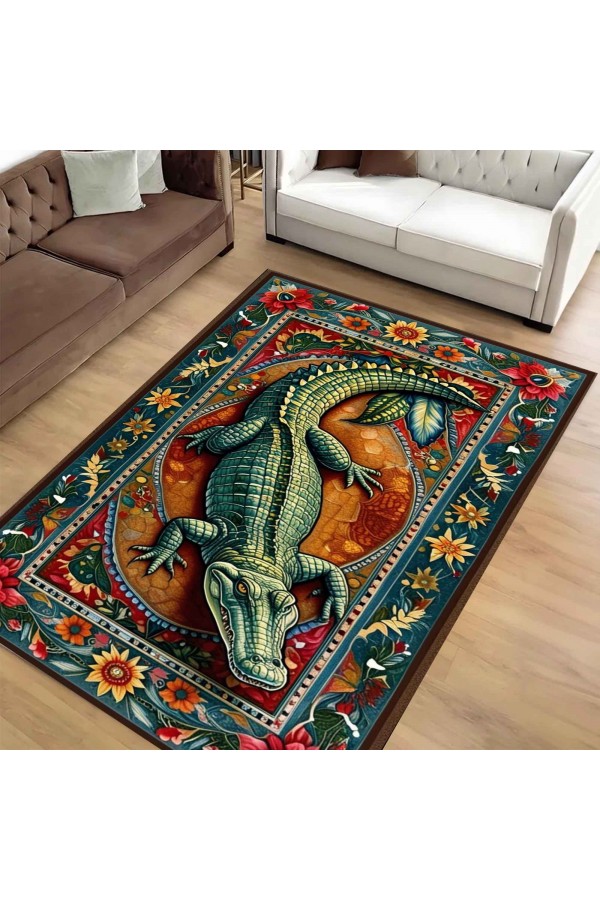Timsah Desenli Dokuma Şönil Kilim Halı Yıkanabilir Salon Oturma Odası Mutfak Halısı