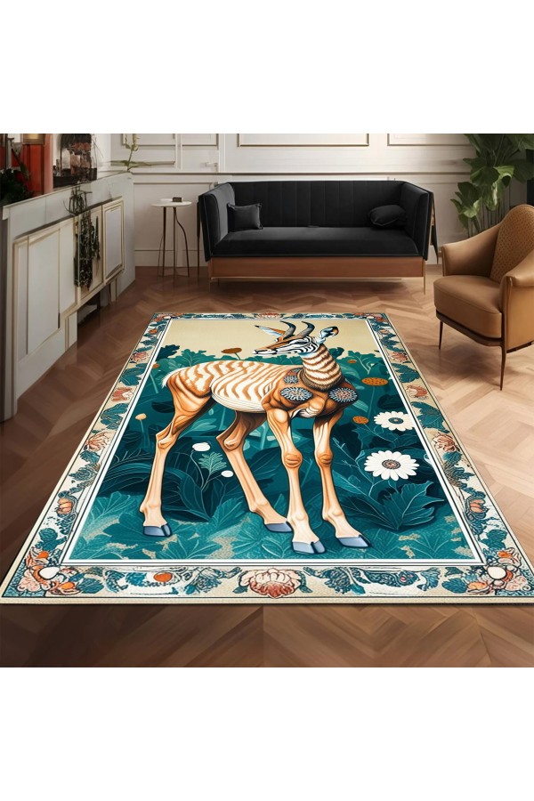 Antilop Desenli Dokuma Şönil Kilim Halı Yıkanabilir Salon Oturma Odası Mutfak Halısı