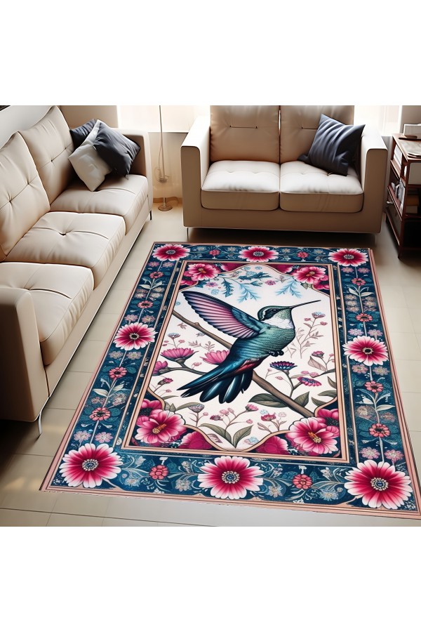 Bal Kuşu Desenli Dokuma Şönil Kilim Halı Yıkanabilir Salon Oturma Odası Mutfak Halısı