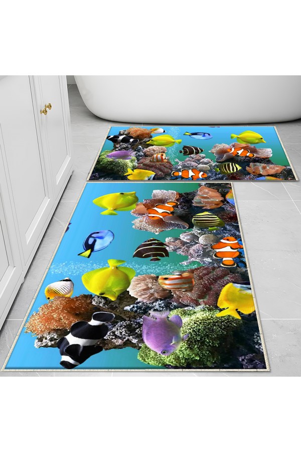 Akvaryum Balıklar Desenli 2 li Klozet Takımı Banyo Paspas Halısı Kaymaz Yıkanabilir Akvaryum Balıklar Desenli 2 li Klozet Takımı Banyo Paspas Halısı Kaymaz Yıkanabilir