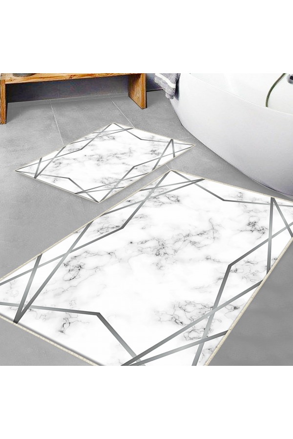 Sarı Çizgi Mermer Desenli 2 li Klozet Takımı Banyo Paspas Halısı Kaymaz Yıkanabilir Sarı Çizgi Mermer Desenli 2 li Klozet Takımı Banyo Paspas Halısı Kaymaz Yıkanabilir