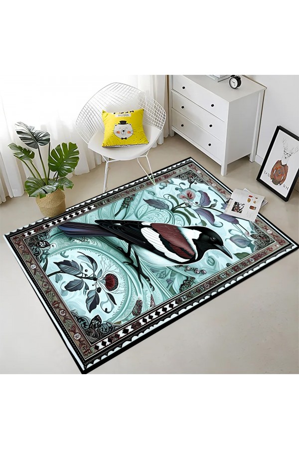 Kuş Desenli Dokuma Şönil Kilim Halı Yıkanabilir Salon Oturma Odası Mutfak Halısı