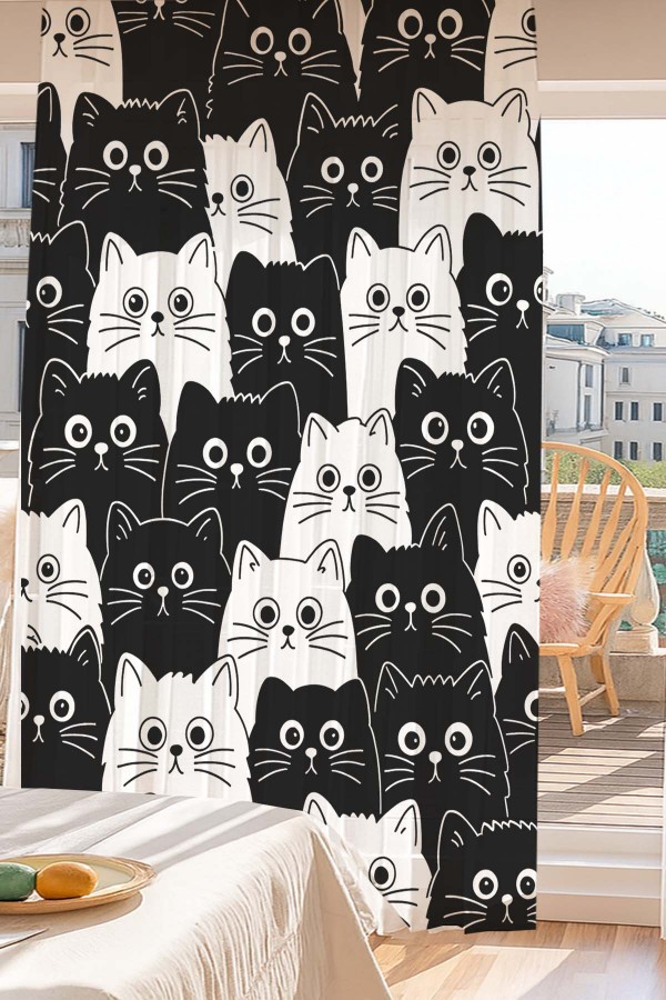 Siyah Beyaz Kediler Desenli Dijital Baskı Fon Perde Salon Mutfak Yatak Odası 140x260cm Siyah Beyaz Kediler Desenli Dijital Baskı Fon Perde Salon Mutfak Yatak Odası 140x260cm