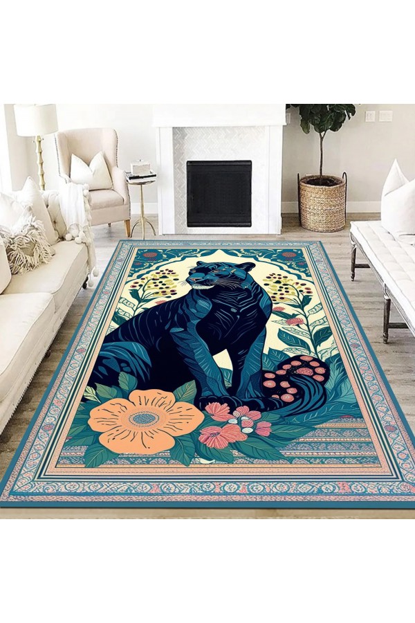 Jaguar Desenli Dokuma Şönil Kilim Halı Yıkanabilir Salon Oturma Odası Mutfak Halısı
