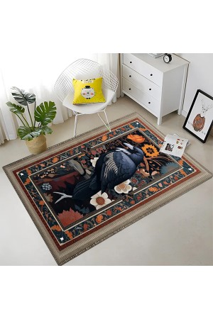 Gotik Kuzgun Karga Desenli Dokuma Şönil Kilim Halı Yıkanabilir Salon Oturma Odası Mutfak Halısı Gotik Kuzgun Karga Desenli Dokuma Şönil Kilim Halı Yıkanabilir Salon Oturma Odası Mutfak Halısı