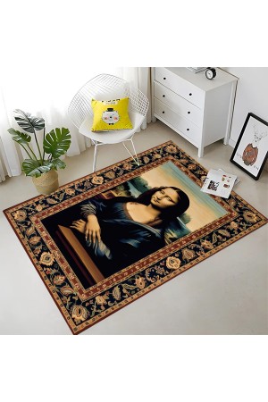 Monalisa Tablo Desenli Dokuma Şönil Kilim Halı Yıkanabilir Salon Oturma Odası Mutfak Halısı Monalisa Tablo Desenli Dokuma Şönil Kilim Halı Yıkanabilir Salon Oturma Odası Mutfak Halısı