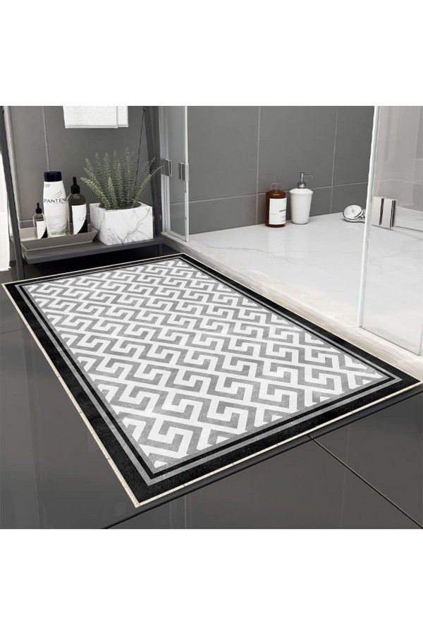 Mavi Eskitme Çizgi Desenli Tekli Banyo Paspas Halısı Kaymaz Yıkanabilir