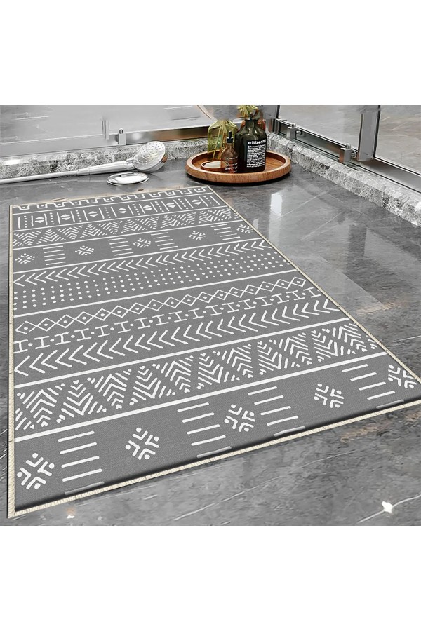 Beyaz Gri Retro Desenli Tekli Banyo Paspas Halısı Kaymaz Yıkanabilir Beyaz Gri Retro Desenli Tekli Banyo Paspas Halısı Kaymaz Yıkanabilir