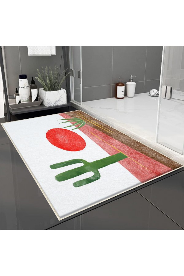 Renkli Minimal Geo Desenli Tekli Banyo Paspas Halısı Kaymaz Yıkanabilir