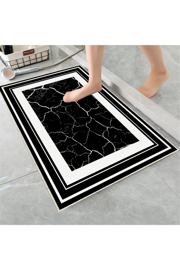 Gri Siyah Mermer Desenli Tekli Banyo Paspas Halısı Kaymaz Yıkanabilir