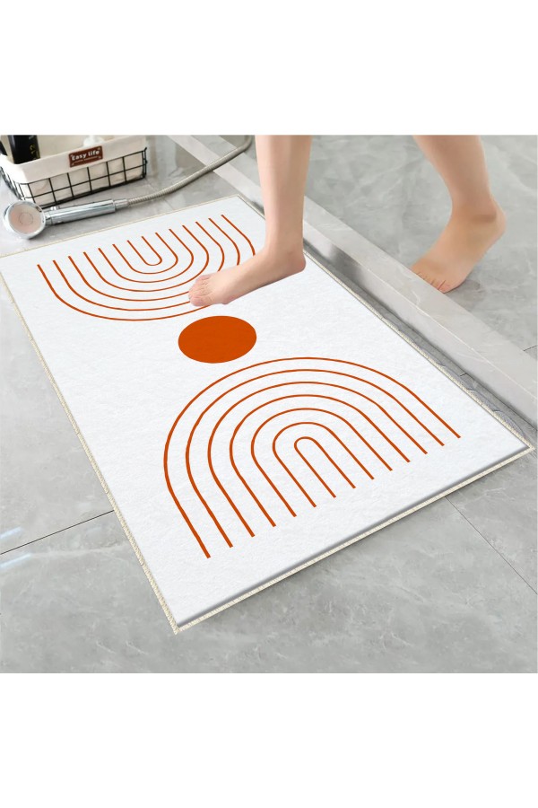 Minimal Geometrik Desenli Tekli Banyo Paspas Halısı Kaymaz Yıkanabilir
