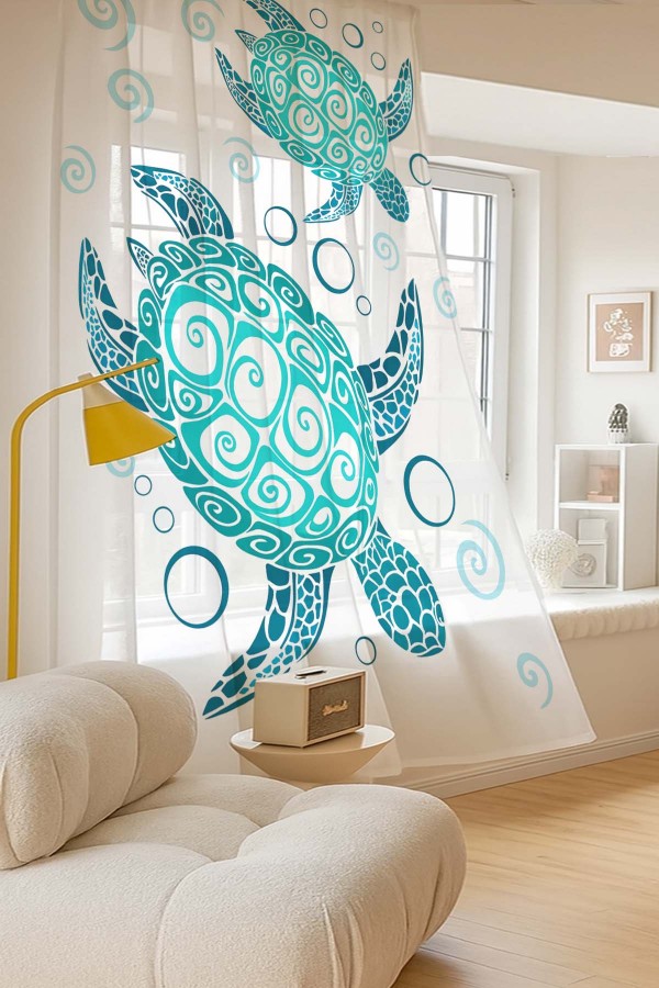Turkuaz Caretta Kaplumbağa Desenli Dijital Baskı Fon Perde Salon Mutfak Yatak Odası 140x260cm Turkuaz Caretta Kaplumbağa Desenli Dijital Baskı Fon Perde Salon Mutfak Yatak Odası 140x260cm