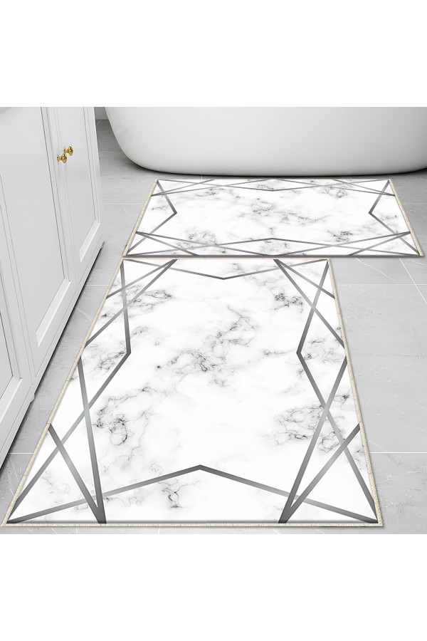 Sarı Çizgi Mermer Desenli 2 li Klozet Takımı Banyo Paspas Halısı Kaymaz Yıkanabilir Sarı Çizgi Mermer Desenli 2 li Klozet Takımı Banyo Paspas Halısı Kaymaz Yıkanabilir