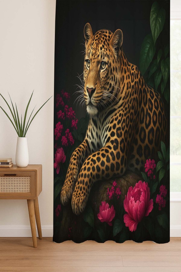 Leopar Gül Desenli Dijital Baskı Fon Perde Salon Mutfak Yatak Odası 140x260cm Leopar Gül Desenli Dijital Baskı Fon Perde Salon Mutfak Yatak Odası 140x260cm