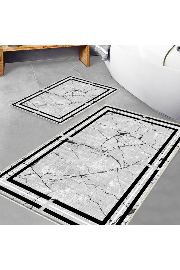 Siyah Beyaz Çizgi Desenli 2 li Klozet Takımı Banyo Paspas Halısı Kaymaz Yıkanabilir Siyah Beyaz Çizgi Desenli 2 li Klozet Takımı Banyo Paspas Halısı Kaymaz Yıkanabilir