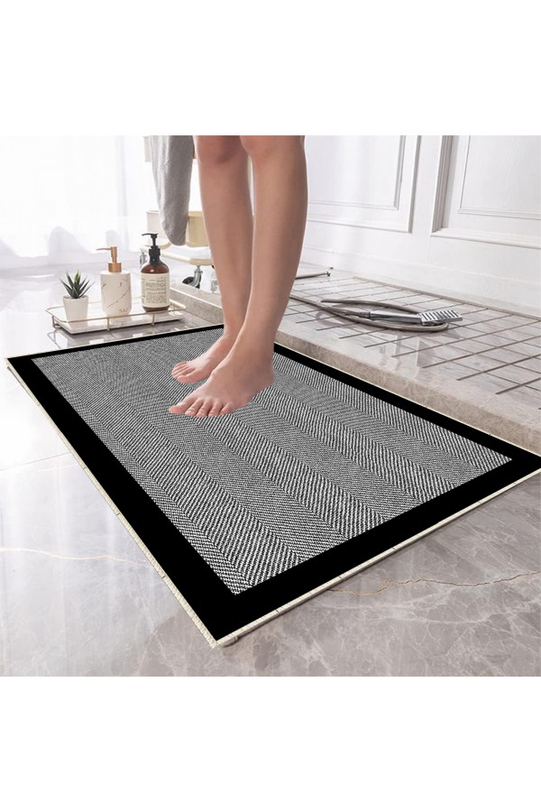 Siyah Çizgili Desenli Tekli Banyo Paspas Halısı Kaymaz Yıkanabilir Siyah Çizgili Desenli Tekli Banyo Paspas Halısı Kaymaz Yıkanabilir