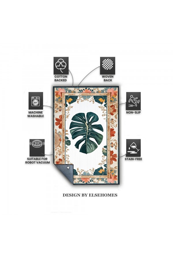 Deve Tabanı Yaprak Desenli Dokuma Şönil Kilim Halı Yıkanabilir Salon Oturma Odası Mutfak Halısı