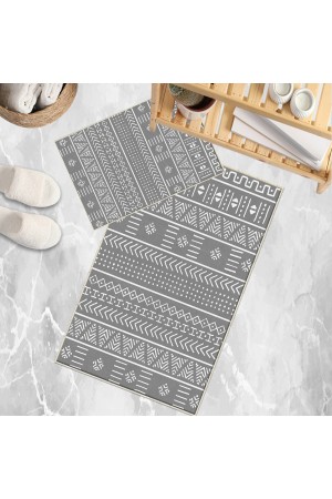 Beyaz Gri Retro Desenli 2 li Klozet Takımı Banyo Paspas Halısı Kaymaz Yıkanabilir Beyaz Gri Retro Desenli 2 li Klozet Takımı Banyo Paspas Halısı Kaymaz Yıkanabilir
