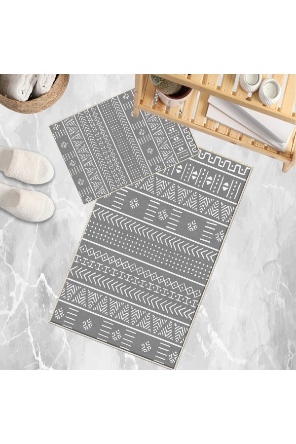 Beyaz Gri Retro Desenli 2 li Klozet Takımı Banyo Paspas Halısı Kaymaz Yıkanabilir Beyaz Gri Retro Desenli 2 li Klozet Takımı Banyo Paspas Halısı Kaymaz Yıkanabilir