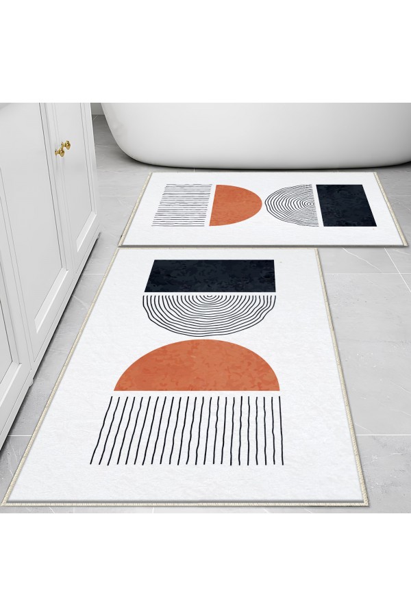 Turuncu Siyah Geometrik Desenli 2 li Klozet Takımı Banyo Paspas Halısı Kaymaz Yıkanabilir Turuncu Siyah Geometrik Desenli 2 li Klozet Takımı Banyo Paspas Halısı Kaymaz Yıkanabilir