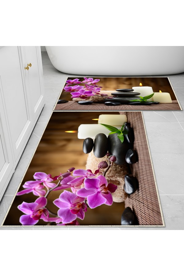 Mumlu Spa Çiçek Desenli 2 li Klozet Takımı Banyo Paspas Halısı Kaymaz Yıkanabilir Mumlu Spa Çiçek Desenli 2 li Klozet Takımı Banyo Paspas Halısı Kaymaz Yıkanabilir
