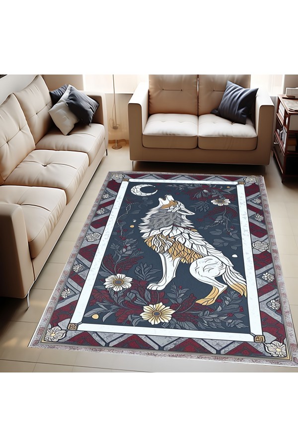 Uluyan Kurt Desenli Dokuma Şönil Kilim Halı Yıkanabilir Salon Oturma Odası Mutfak Halısı