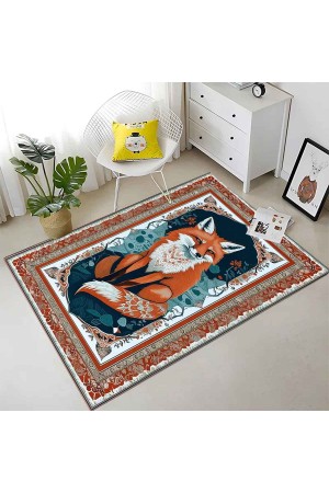 Turuncu Tilki Desenli Dokuma Şönil Kilim Halı Yıkanabilir Salon Oturma Odası Mutfak Halısı Turuncu Tilki Desenli Dokuma Şönil Kilim Halı Yıkanabilir Salon Oturma Odası Mutfak Halısı