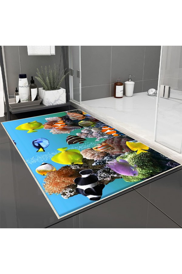 Akvaryum Balıklar Desenli Tekli Banyo Paspas Halısı Kaymaz Yıkanabilir Akvaryum Balıklar Desenli Tekli Banyo Paspas Halısı Kaymaz Yıkanabilir