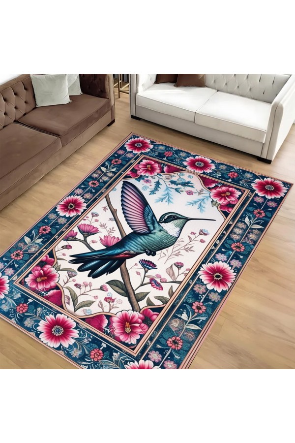 Bal Kuşu Desenli Dokuma Şönil Kilim Halı Yıkanabilir Salon Oturma Odası Mutfak Halısı