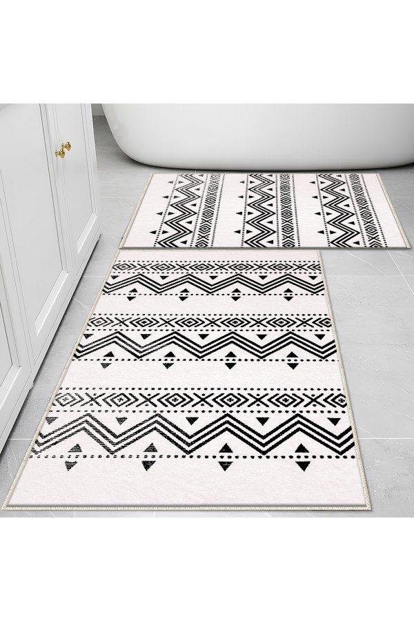 Siyah Beyaz Bohem Desenli 2 li Klozet Takımı Banyo Paspas Halısı Kaymaz Yıkanabilir Siyah Beyaz Bohem Desenli 2 li Klozet Takımı Banyo Paspas Halısı Kaymaz Yıkanabilir