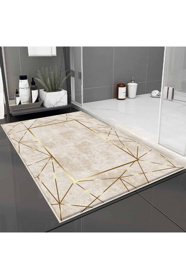 Sarı Mermer Desenli Tekli Banyo Paspas Halısı Kaymaz Yıkanabilir