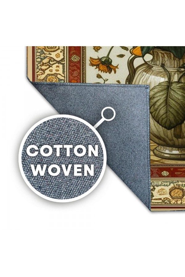 Ay Çiçeği Vazo Desenli Dokuma Şönil Kilim Halı Yıkanabilir Salon Oturma Odası Mutfak Halısı