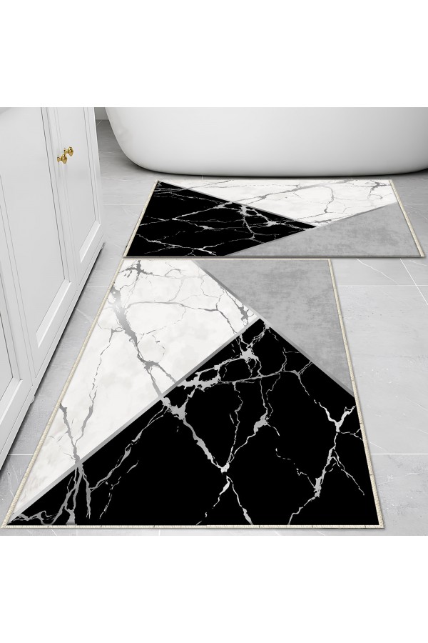 Gri Siyah Karolar Desenli 2 li Klozet Takımı Banyo Paspas Halısı Kaymaz Yıkanabilir Gri Siyah Karolar Desenli 2 li Klozet Takımı Banyo Paspas Halısı Kaymaz Yıkanabilir