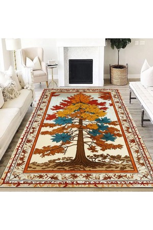 Sonbahar Ağaç Desenli Dokuma Şönil Kilim Halı Yıkanabilir Salon Oturma Odası Mutfak Halısı Sonbahar Ağaç Desenli Dokuma Şönil Kilim Halı Yıkanabilir Salon Oturma Odası Mutfak Halısı