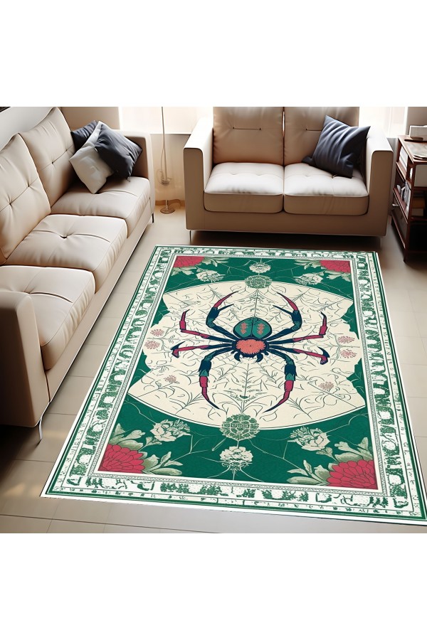Örümcek Desenli Dokuma Şönil Kilim Halı Yıkanabilir Salon Oturma Odası Mutfak Halısı