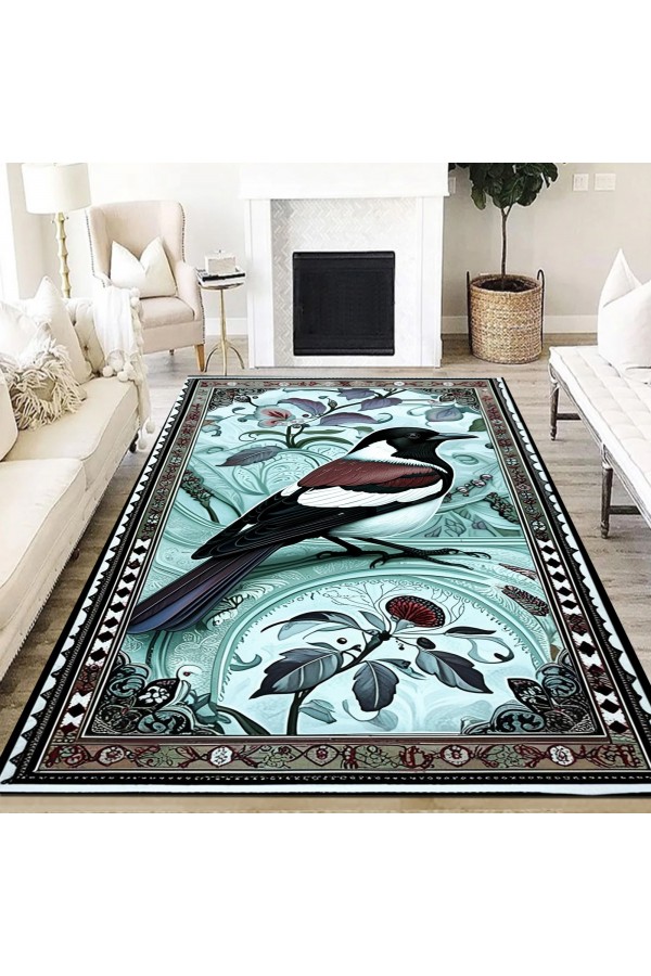 Kuş Desenli Dokuma Şönil Kilim Halı Yıkanabilir Salon Oturma Odası Mutfak Halısı