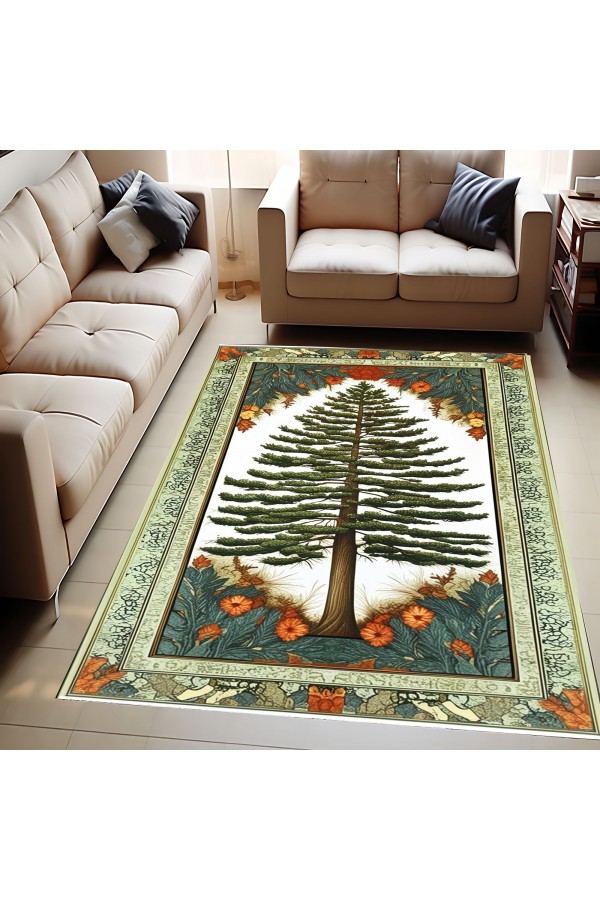 Ağaç Retro Desenli Dokuma Şönil Kilim Halı Yıkanabilir Salon Oturma Odası Mutfak Halısı
