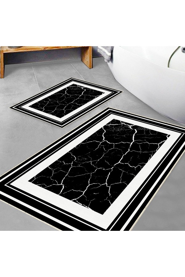 Gri Siyah Mermer Desenli 2 li Klozet Takımı Banyo Paspas Halısı Kaymaz Yıkanabilir Gri Siyah Mermer Desenli 2 li Klozet Takımı Banyo Paspas Halısı Kaymaz Yıkanabilir