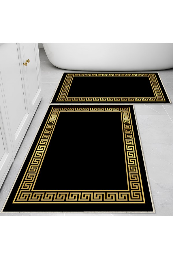 Siyah Sarı Altın Kilit Desenli 2 li Klozet Takımı Banyo Paspas Halısı Kaymaz Yıkanabilir Siyah Sarı Altın Kilit Desenli 2 li Klozet Takımı Banyo Paspas Halısı Kaymaz Yıkanabilir