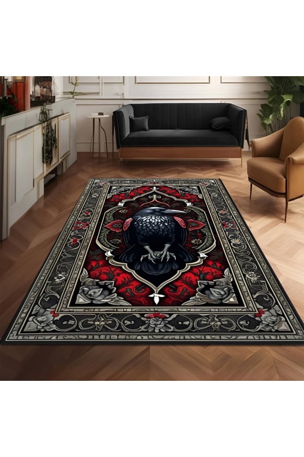 Gotik Karga Desenli Dokuma Şönil Kilim Halı Yıkanabilir Salon Oturma Odası Mutfak Halısı